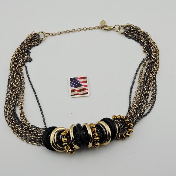 Robert Rose Multichain Beaded Statement Necklace Silver Gold Black Chunky - Picture 4 of 5